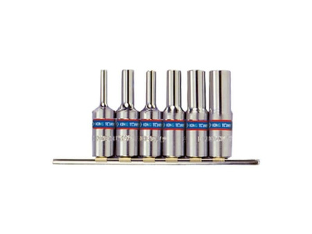 ZESTAW NASADEK  GWIAZDKOWYCH  3/8''  6cz.  DŁUGIE  E4 - E14,  CHROM,  SZYNA, BLISTER