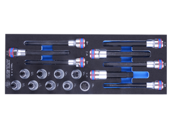 ZESTAW NASADEK 1/2'', KRÓTKIE TORX T20 - T60, DŁUGIE SPLINE M8 - M14, WKŁAD Z PIANKI, DO WÓZKA, 17 CZ.