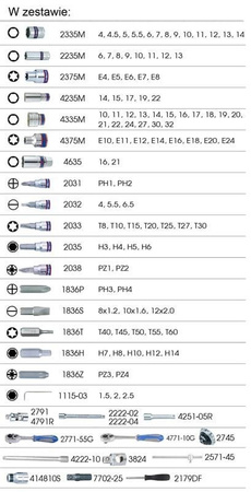 PROMOCJA - ZESTAW NASADEK 1/4"+1/2" 110cz. 6-kąt. Z AKCESORIAMI, CHROM + NARZĘDZIA UNIWERSALNE
