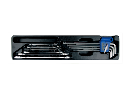 KPL. 15cz. - KLUCZE PŁASKIE 6cz. 6 - 24mm, IMBUSY  9 szt. 1120 HEX  Z KULKĄ EKSTRA DŁUGIE 1,5 - 10mm, WKŁAD DO SKRZYNKI 87402