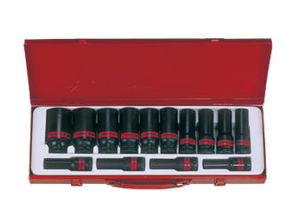 ZESTAW NASADEK  UDAROWYCH  1/2''   14cz.  DŁUGIE  6-kąt.  CALOWE  3/8'' - 1.1/4'',  KASETA