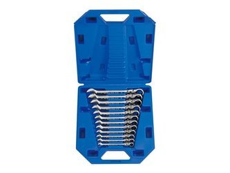 ZESTAW KLUCZY PŁASKO-OCZKOWYCH PRZEGUBOWYCH Z GRZECHOTKĄ JEDNOKIERUNKOWĄ 12cz.  8 - 19mm,  W WALIZCE PLAST.