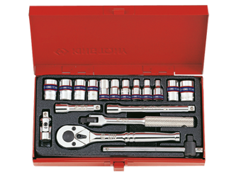 ZESTAW NASADEK 1/4''  18cz. KRÓTKIE,  12/8-kąt.  4 - 12mm  Z  AKCESORIAMI, CHROM, KASETA