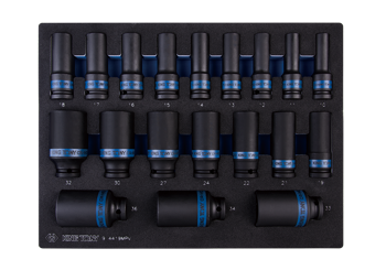 KPL. NASADEK UDAROWYCH 1/2"  19 cz. DŁUGIE 6-KĄT, 10 - 36mm, WKŁAD Z PIANKI DO WÓZKA