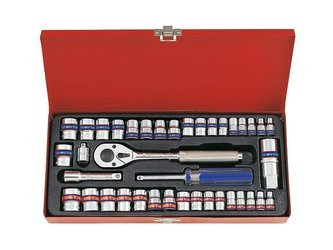 ZESTAW NASADEK 1/4''+3/8'', 39cz. KRÓTKIE 12-kąt. 9-19mm, CALOWE 3/8 - 3/4'', 6-kąt. 4,5-12mm, CALOWE 3/16-1/2'' Z AKCESORIAMI