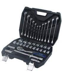 Zestaw kluczy nasadowych 1/2" i płasko-oczkowych - 37 elementów