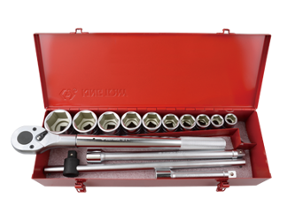 ZESTAW NASADEK 3/4'' 14cz. KRÓTKIE 6-kąt. 22 - 50mm  Z AKCESORIAMI,CHROM, KASETA