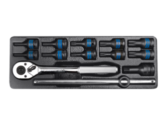 ZESTAW NASADEK UDAROWYCH 1/2" 13cz. KRÓTKIE TORX T20-T70 Z AKCESORIAMI, CHROM, WKŁAD DO WÓZKA
