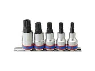 ZESTAW NASADEK  Z KOŃCÓWKĄ SPLINE 1/2''   5cz.  KRÓTKIE  M8 - M16,  CHROM,  SZYNA, BLISTER