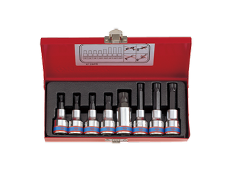 ZESTAW NASADEK  Z  KOŃCÓWKĄ  SPLINE  1/2''   8 cz. KRÓTKIE/DŁUGIE  M5-M16  CHROM, KASETA