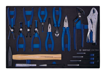 KPL. SZCZYPIEC + MŁOTEK + AKCESORIA 17cz., CHROM, WKŁAD Z PIANKI, DO WÓZKA