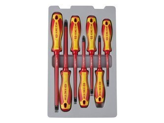 ZESTAW WKRĘTAKÓW IZOLOWANYCH 7cz. POZIDRIV No.1x100, No.2x100, No.3x150, PŁASKIE 4x100, 5,5x125, 6,5x150, 8