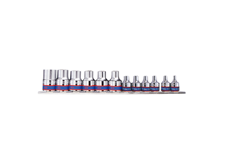ZESTAW NASADEK 3/8'' + 1/2''  12cz.  E4 - E20, CHROM, SZYNA,  BLISTER