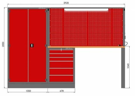 Zestaw warsztatowy (szafa, szafka, tablica, noga, blat sklejka, zawieszki) M-3-02-00