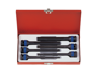 ZESTAW NASADEK  UDAROWYCH  Z  KOŃCÓWKĄ  HEX  1/2''   6cz.  EKSTRA  DŁUGIE  5 - 14mm,  KASETA