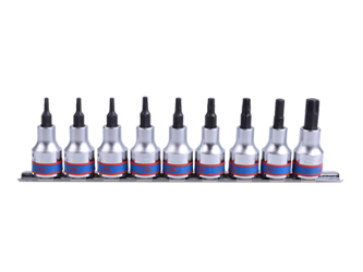 ZESTAW NASADEK  TORX  3/8''  9cz. T10 - T50,  CHROM,  SZYNA, BLISTER