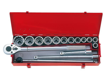 ZESTAW NASADEK 3/4'' 16cz. KRÓTKIE 12-kąt. 21-50mm Z AKCESORIAMI,CHROM, KASETA