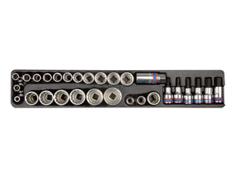 ZESTAW- NASADKI 1/2" 12-KĄT. KRÓTKIE 8 - 32MM, 7/16"-7/8", HEX H5 - H14, NASADKA DO ŚWIEC 21MM, WKŁAD DO SKRZYNKI 87408, 29 CZ.