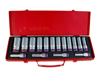 ZESTAW NASADEK  1/2''  16cz.  DŁUGIE 10 - 32mm  6-kąt. CHROM,  KASETA