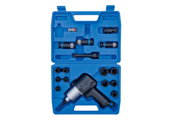 ZESTAW- KLUCZ UDAROWY PNEUMATYCZNY 1/2" 678Nm + NASADKI UDAROWE 1/2'' 9 -27mm Z AKCESORIAMI, WALIZKA,20 CZ.