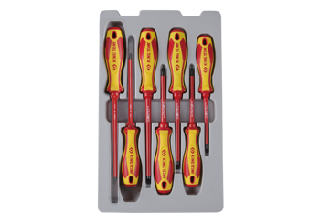 ZESTAW WKRĘTAKÓW IZOLOWANYCH 7cz. POZIDRIV  No.1x100, No.2x100, PŁASKIE 4x100, 5,5x125, 6,5x150, KWADRAT No.1, No.2