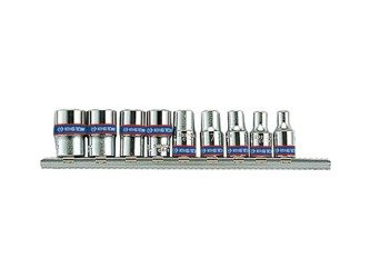 ZESTAW NASADEK 1/4'' 9cz. KRÓTKIE, 6-kąt. 4 - 13mm, CHROM, SZYNA, BLISTER