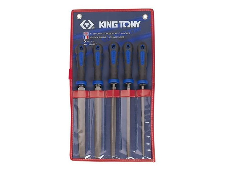 ZESTAW PILNIKÓW DO METALU  250mm  5szt. DROBNOZIARNISTE, RÓŻNE PROFILE, Z UCHWYTAMI PLAST. ETUI