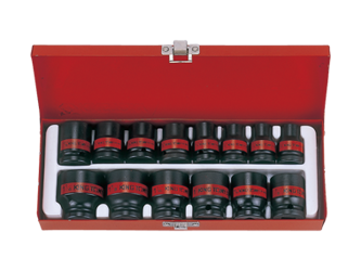 ZESTAW NASADEK  UDAROWYCH  1/2''   14cz.  KRÓTKIE  6-kąt.  CALOWE 3/8'' - 1.1/4'' ,  KASETA