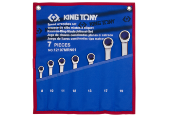 ZESTAW KLUCZY PŁASKO-OCZKOWYCH Z GRZECHOTKĄ JEDNOKIERUNKOWĄ 7cz. 8 - 19mm, ETUI