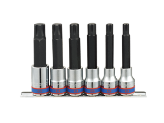 ZESTAW NASADEK  Z KOŃCÓWKĄ RIBE 1/2''   6cz.  DŁUGIE  M9 - M16,  CHROM,  SZYNA, BLISTER