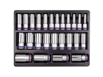 ZESTAW NASADEK  1/2"  DŁUGIE  6-kąt.  8 - 36mm, CHROM, WKŁAD DO WÓZKA, 25 CZ.