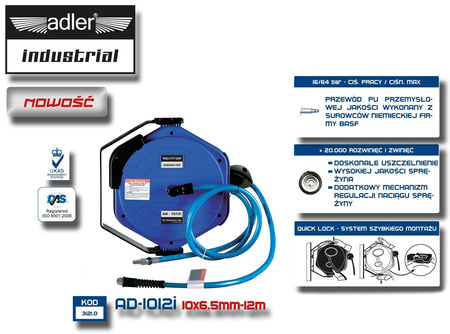 Zwijadło z przewodem zbrojonym PU BASF 10x6,5mm - 12m  AD-1012i Adler Industrial