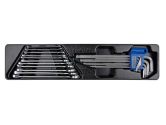 KPL. 20cz. - KL. PŁASKO-OCZKOWE 11cz. 6-16mm, IMBUSY 9szt. 1120  HEX Z KULKĄ EKSTRA  DŁUGIE  1,5-10mm, WKŁAD DO SKRZYNKI 87402