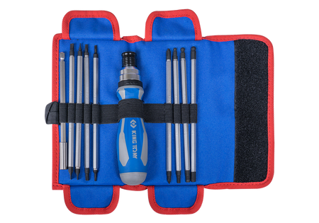 TELESKOPOWY WKRĘTAK DO BITÓW 1/4" Z GRZECHOTKĄ Z ZESTAWEM BITÓW (PH, PZ, SL, TORX, HEX) 16 CZ.