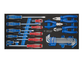 KPL.29cz. - SZCZYPCE 3cz., WKRĘTAKI PŁASKIE/KRZYŻAK 10 cz., IMBUSY 1120M/1130S HEX Z KULKĄ, WKŁAD Z PIANKI DO WÓZKA