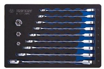 ZESTAW KLUCZY PŁASKO-OCZKOWYCH Z GRZECHOTKĄ JEDNOKIERUNKOWĄ 12cz.10-19mm Z AKCESORIAMI, WKŁAD Z PIANKI DO WÓZKA