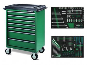 Wózek 7-szufladowy z zestawem 124szt. narzędzi we wkładkach EVA