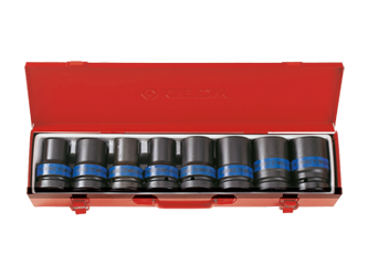 ZESTAW NASADEK UDAROWYCH 1'' 8cz. KRÓTKIE/CIENKOŚCIENNE  4/6-kąt. 17-41mm, KASETA