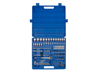 ZESTAW NASADEK 1/4' +1/2'' 83cz.4 -32mm 6-kąt. Z AKCESORIAMI,CHROM + NARZĘDZIA UNIWERSALNE W WALIZCE PLAST.