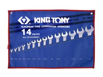 ZESTAW KLUCZY PŁASKO-OCZKOWYCH  14cz. CALOWE 3/8" - 1-1/4''  ETUI