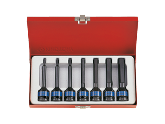 ZESTAW NASADEK  UDAROWYCH  Z  KOŃCÓWKĄ  HEX  1/2''   7cz.  DŁUGIE  4 - 14mm,  KASETA