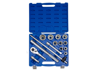 ZESTAW NASADEK 3/4" 14cz. KRÓTKIE 6-kąt. 22-50mm  Z AKCESORIAMI, CHROM,WALIZKA