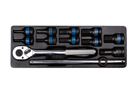 KPL. NASADEK UDAROWYCH 1/2"  12cz.  KRÓTKIE HEX H4 - H19  Z  AKCESORIAMI, CHROM, WKŁAD DO WÓZKA