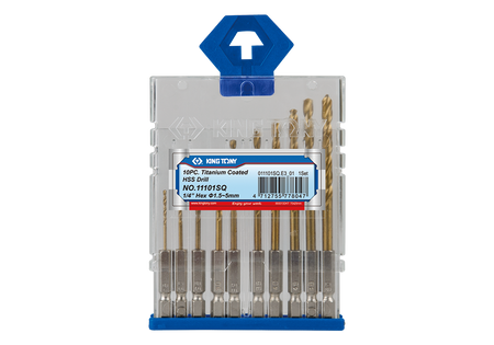 KOMPLET WIERTEŁ 1/4" HSS 1.5mm - 5mm,  W POWŁOCE TYTANOWEJ, 10 SZT.