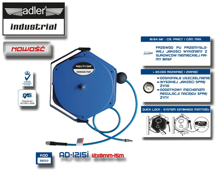 Zwijadło z przewodem zbrojonym PU BASF 12x8mm - 15 m  AD-1215i Adler Industrial