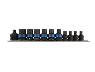 ZESTAW NASADEK UDAROWYCH 3/8" + 1/2" 11cz. KRÓTKIE E5 - E20, SZYNA, BLISTER