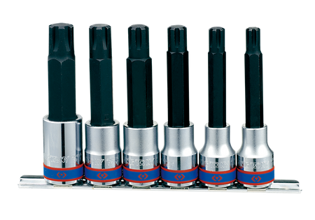 ZESTAW NASADEK  Z KOŃCÓWKĄ RIBE 1/2''   6cz.  DŁUGIE  M9 - M16,  CHROM,  SZYNA, BLISTER