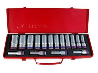 ZESTAW NASADEK  1/2''  16cz.  DŁUGIE 10 - 32mm 12-kąt. CHROM,  KASETA