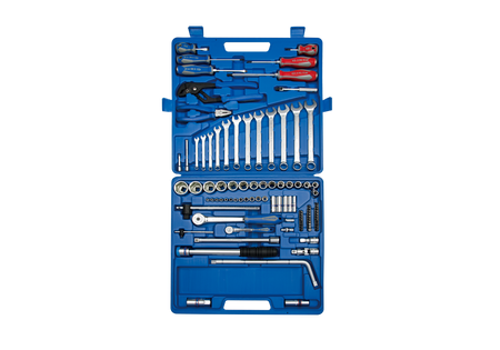 ZESTAW NASADEK 1/4''+1/2'' 97cz. 6-kąt. Z AKCESORIAMI, CHROM+ NARZĘDZIA UNIWERSALNE W WALIZCE PLAST.