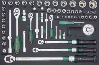 Kpl. nasadek 1/4" 3/8" 1/2" oraz kluczy dynamometrycznych 2-200Nm 66szt. narzędzi we wkładce EVA T27166SV